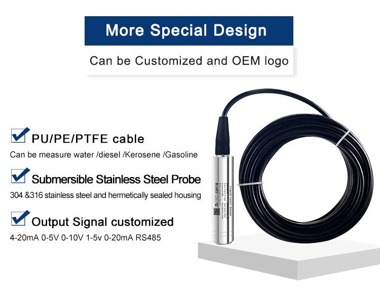 Qdy30A Analog DC12V 24V 4-20mA RS485 Hydrostatic Smart Submersible Stainless Steel 316 Tank Water Level Sensor